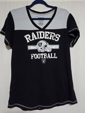 NFL Raiders Women's XL Black & Light Gray Football V-Neck Tee